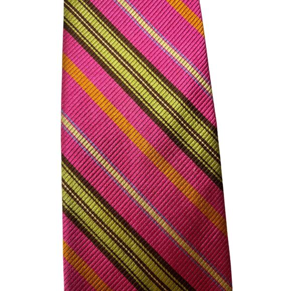 Robert Talbott Men's Silk Neck Tie Pink,Olive, Brown Striped Made in USA - Picture 3 of 4